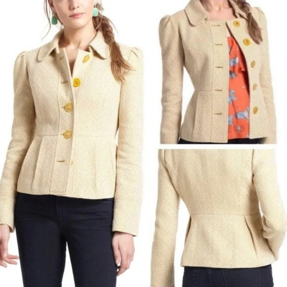 Anthropologie Jackets & Blazers - Tabitha Anthropologie Yellow & White Tweed Blazer.  SZ 2
